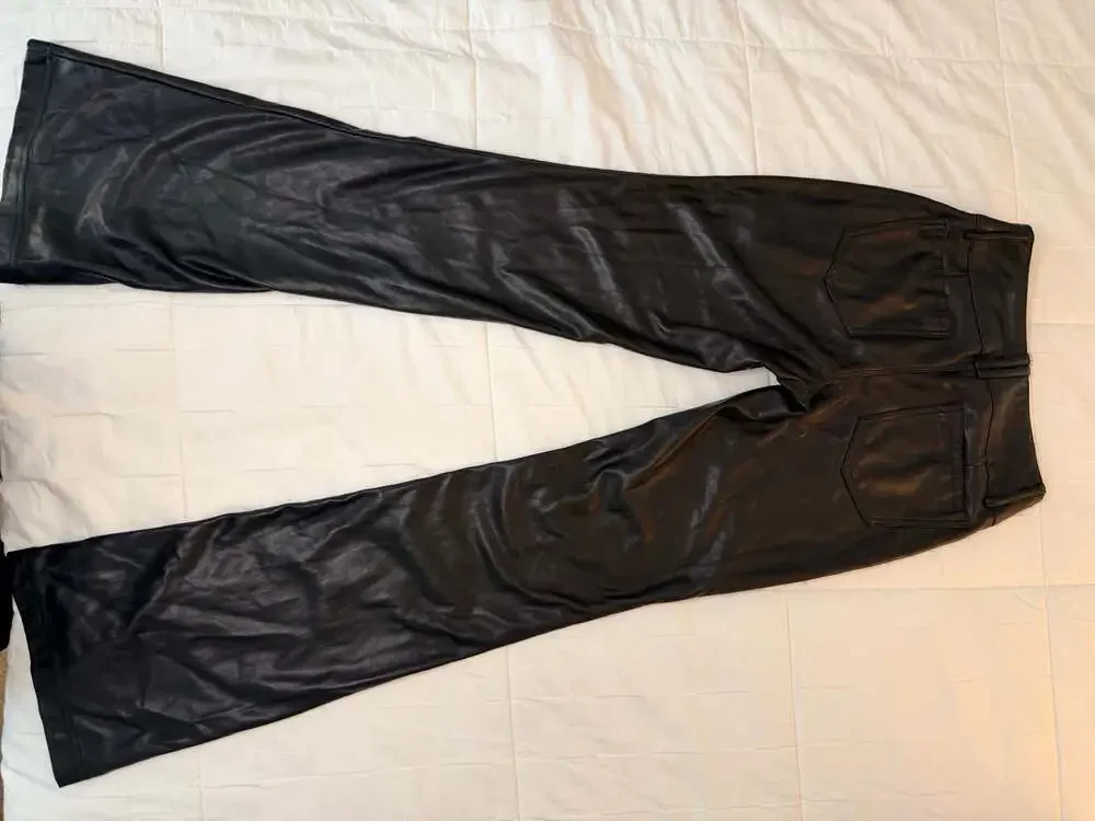 Garage Black Faux Leather High Rise Flare Pants | Size XS